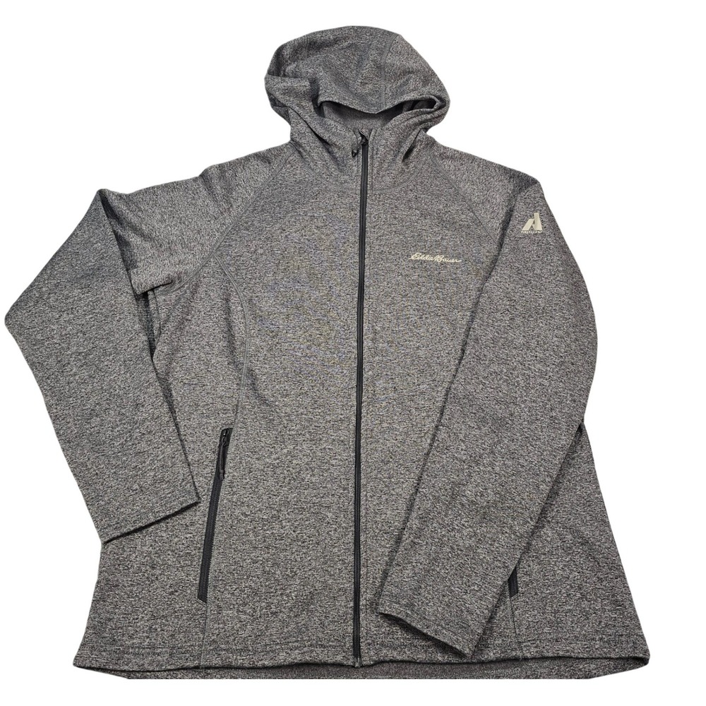 Eddie Bauer First Ascent Women Gray Heathered Fleece Full Zip‎ Hoodie Jacket XL